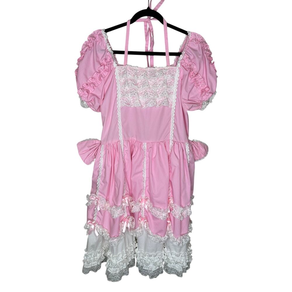Partiss Gothic Lolita Dress Womens L Pink White Lace Princess Cosplay Sweet Top